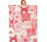 MIEPOS Couverture douce et légère en flanelle avec visages de cochon mignons (152,4 x 203,2 cm, rose et rouge) - Cadeaux pour enfants et amoureux des animaux, pour canapé, bureau, voyage, décoration