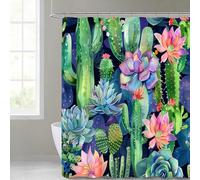 MIEPOS Rideau de douche en polyester imperméable avec 12 crochets pour salle de bain, décoration d'intérieur, motif cactus coloré et plantes succulentes, 182,9 x 183 cm