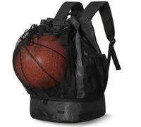 MIER Grand sac à dos de basket-ball avec compartiment à chaussures et porte-ballon pour homme et adulte, noir