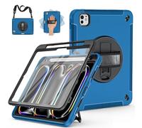 Miesherk Coque pour iPad Pro 11" 2024(M4) 5ème Génération: Protection Intégrale à 3 Couches Qualité Militaire Case Cover-Protection d'écran-Porte Crayon-Béquille Rotative-Dragonne/Épaule-Bleu