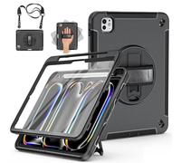 Miesherk Coque pour iPad Pro 11" 2024(M4) 5ème Génération: Protection Intégrale à 3 Couches Qualité Militaire Case Cover-Protection d'écran-Porte Crayon-Béquille Rotative-Dragonne/Épaule-Noir