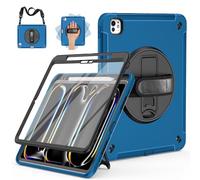 Miesherk Coque pour iPad Pro 13" 2024(M4) 7ème Génération: Protection Intégrale à 3 Couches Qualité Militaire Case-Protection d'écran-Porte Crayon-Béquille Rotative-Dragonne/Épaule-Bleu