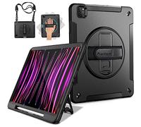 Miesherk Étui pour iPad Pro 12,9" 6e/5e/4e génération, de qualité Militaire, Robuste, résistant aux Chocs, Support Rotatif, Porte-Crayon, bandoulière, Noir