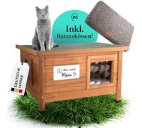 MIEZ MAGIC Maison pour chat d'extérieur résistante à l'hiver - Bois d'épicéa robuste - Imperméable et isolée - Maison pour chat pour l'extérieur avec charnière de toit - Niche confortable pour chat 67