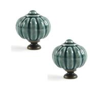Mifeiwukawa Lot de 2 boutons d'armoire en céramique motif lanterne pour armoire, meubles, cuisine et salon (vert foncé)