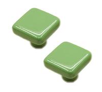 Mifeiwukawa Lot de 2 boutons de meubles carrés pour tiroirs, armoires pour enfants, poignées de porte mignonnes en céramique colorées, leviers de porte multicolores pour cuisine, salon (vert)