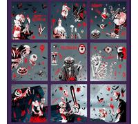 Mifferer Lot de 8 feuilles d'autocollants pour fenêtre d'Halloween - Réalistes - Décoration d'Halloween - Autocollants sanglants - Décoration murale - Pour fenêtre d'Halloween