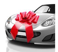 MIFFLIN - Grand Nœud Voiture - Rouge Satiné, 58 cm - Forme Papillon - Nœud Géant Cadeau pour Anniversaire, Noël - Décoration Voiture Géante