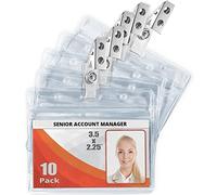 MIFFLIN Porte-cartes horizontal en plastique avec clip en métal et sangles en vinyle (transparent, 8,9 x 5,7 cm, lot de 10), porte-badge d'identification en PVC étanche avec clip