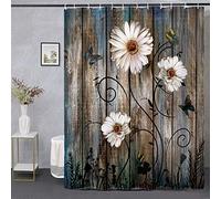 Miffrank Rideau de Douche Rustique en Tissu à Motif Floral Gris 12 Crochets Papillon Marguerite Style Ferme américaine 183 x 183 cm