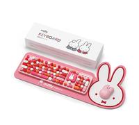 Miffy Ensemble clavier et souris sans fil 104 touches avec grand sous-main rose - Accessoires d'ordinateur ergonomiques pour le bureau ou la maison, design mignon kawaii - Rose