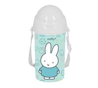 MIFFY FRIENDS - Bouteille à ouverture automatique, avec paille, bouteille d'eau, sans BPA, avec bandoulière, confortable et légère, 500 ml, 7,3 x 19,5 cm, bleu pastel, M, Décontracté