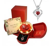 Mifgra Coffret cadeau rose préservée avec collier en forme de cœur - Coffret cadeau rose éternelle LED pour femme, parfait pour la Saint-Valentin, un anniversaire, la fête des mères, pour elle, petite