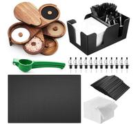 Mifoci Ensemble pressoir à sel Margarita à 5 niveaux en bois d'acacia avec 12 becs verseurs en acier inoxydable, 6 compartiments, 1 presse-citron, 4 éponges, 1 tapis de bar, 1 000 agitateurs à café