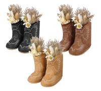 Mifoci Lot de 3 vases en forme de bottes de cowboy pour fête prénatale, centres de table avec bouquet d'herbe séchée de 12 cm, vase de cowboy occidental rustique pour révélation du sexe, fête
