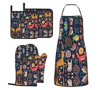 MIFSOIAVV Ensemble de gants de cuisine et maniques avec tablier - 5 gants de cuisine résistants à la chaleur - Maniques antidérapantes - Pour la pâtisserie