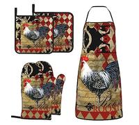 MIFSOIAVV Lot de 5 gants de cuisine et maniques avec tablier, résistants à la chaleur, gants de cuisine et maniques antidérapantes, ensemble de tabliers, gants de four, supports chauds pour la