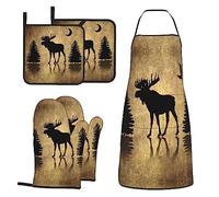 MIFSOIAVV Lot de 5 maniques rustiques avec Tablier, Gants de Cuisine et maniques antidérapants pour la pâtisserie