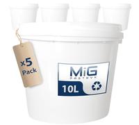 MiG Seau avec Couvercle en Plastique Robuste et Flexible - Résistant aux Chocs mécaniques - Idéal pour Cuisine, Chantier ou Sable - Capacité 10L - 5 pièces