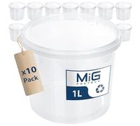MIG Seau transparent avec couvercle - 1 l - 10 x 1 l - En plastique hermétique et adapté à un usage alimentaire - Petits seaux empilables pour la maison et l'industrie - Idéal avec couvercle pour