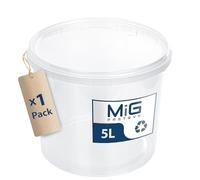 MIG Seau transparent avec couvercle - 5 l - 1 x 5 l - Seau en plastique hermétique et adapté à un usage alimentaire - Avec couvercle - Petits seaux empilables pour la maison et l'industrie - Idéal