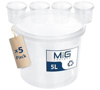 MIG Seau transparent avec couvercle - 5 x 5 l - En plastique hermétique et adapté à un usage alimentaire - Petits seaux empilables pour la maison et l'industrie