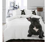 MIGAGA Parure de lit Adulte,Housse de Couette,Chiot Bouledogue Français Assis Regardant Le spectateur avec réflexion sur Chien Blanc,1 Housse de Couette 220 x 240cm + 2 Taies d'Oreillers 50 * 75 CM