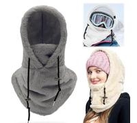 MIGEDY Masque Facial Sherpa Hood, Capuche de Ski Sherpa d'hiver Universelle résistante au Vent, Masque de Ski Cagoule, Hiver résistant au Vent for Femmes et Hommes (Color : Gray, Size : One Size)