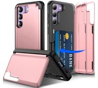 Migexxkj Coque pour Samsung Galaxy S22 avec Porte Carte, Protection de la Caméra Support et Portefeuille Fonction Coque Galaxy S22 Heavy Duty Antichoc Bumper Housse Etui pour Samsung S22 5G (Rose)