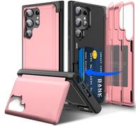 Migexxkj Coque pour Samsung Galaxy S22 Ultra avec Porte Carte, Protection de la Caméra Support et Portefeuille Fonction Coque Galaxy S22 Ultra 5G Heavy Duty Antichoc Bumper Housse Etui (Rose)
