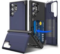 Migexxkj Coque pour Samsung Galaxy S22 Ultra avec Porte Carte, Protection de la Caméra Support et Portefeuille Fonction Coque Galaxy S22 Ultra 5G Heavy Duty Antichoc Bumper Housse Etui (Bleu)