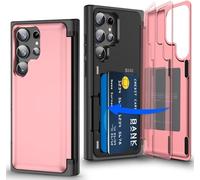Migexxkj Coque pour Samsung Galaxy S24 Ultra avec Porte Carte, Protection de la Caméra Support et Portefeuille Fonction Coque Galaxy S24 Ultra 5G Heavy Duty Antichoc Bumper Housse Etui (Rose)