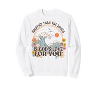 Mightier Than The Waves is God's Love - Groovy Flowers Faith Sweatshirt