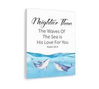 Mightier Than The Waves Psalm 93:4 Bible Verse Canvas Wall Art for Kids Inspirational Religious Scripture for Christian Kids Bedroom Playroom Nursery(Unframed,08x12inch(20x30cm))