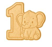 Mighty Gadget Emporte-pièce en forme de chiffre 1 avec éléphant et tampon - 10,2 x 8,9 cm Motif adorable pour anniversaire de 1 an (couleur aléatoire)