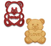 Mighty Gadget Emporte-pièce et tampon en forme d'ours en peluche tenant un cœur - 10,2 x 8,1 cm, joli outil de cuisson sur le thème de l'amour (couleur aléatoire)
