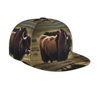 Mighty Highland Yak Casquette de baseball imprimée à bord plat Convient pour les activités de plein air telles que les voyages, la randonnée et la pêche Noir