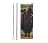 Mighty Highland Yak Tasse à café de voyage de 591 ml avec paille droite compatible avec les porte-gobelets de voiture, parfaite pour les voyages