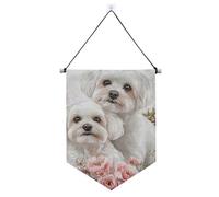 Mighty Maltese Dogs Bannière blanche à suspendre avec tige télescopique pour décoration extérieure pour porte, murs, fenêtres, jardins, cour