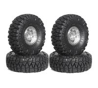 MIGHTY SCAPERS 4pcs 1.0in Metal Beadlock Wheel & Tire Kit Compatible avec 1/18 1/24 Scale RC Crawler Cars Like, SCX24, AX24(4pcs Silvery)