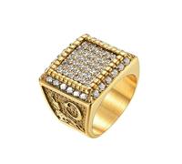 Mighty Star Moon Lone Wolf Bague pour hommes en acier titane plaqué or 18 carats Plein diamant style hip hop Décoration faite à la main