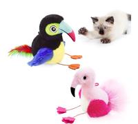 Migipaws 2 Pack Jouets pour Chats Oiseaux chantants, Ensemble de Jouets interactifs pour Chats avec Flamant Rose et Toucan, Peluche et Herbe à Chat Jouets pour Chatons pour s'amuser à chasser