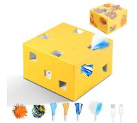 Migipaws 3 en 1 Jouet pour Chats, électrique interactif 12 Trous MigiBox, Secret de préhension sous la Peau émergente,Jouet en Carton pour Chats Qui s'ennuient, Rechargeable, 8pcs Accessoires