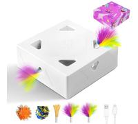 Migipaws 3 en 1 Jouet pour Chats, électrique interactif 7 Trous MigiBox, Secret de préhension sous la Peau émergente,Jouet en Carton pour Chats Qui s'ennuient, Rechargeable, 4pcs Accessoires-Bleu