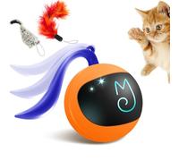 Migipaws Ensemble de Jouet interactif pour Chat, traqueur Amusant, Balle de Poursuite Automatique à Rouler avec Queue Moelleuse, Une Petite Souris, Rechargeable (Orange)