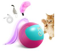 Migipaws Jouet Balle Interactif pour Chat, Traqueur Amusant, Balle Roulante Automatique avec Queue Duveteuse, Une Petite Souris, Rechargeable（Rose）