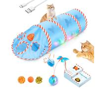 Migipaws Jouet interactif 2 en 1 pour Chats, Boule rotative électrique Clignotante dans Un Tunnel pour Chats, Programme Intelligent Rechargeable, s'active par tapotement, Jeu de Chasse aux Papillons