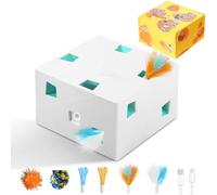 Migipaws Jouet interactif pour chat blanc avec sac en tissu jaune, jeu de poursuite de souris alimenté par l'IA, capteur intelligent, rechargeable, durable, et balle amusante pour chats - 12 trous,