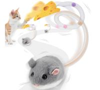 Migipaws Jouet interactif pour Chat, Souris électrique roulante avec Queue Qui remue, capteur Intelligent, couinement, Jouet pour Chat avec Herbe à Chat, Rechargeable