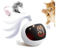 Migipaws Jouets pour Chat, Balle Mobile Automatique, Ensemble Souris Classique + Jouets en Plumes pour Chaton en Paquet DIY N in 1 Pets Smart Teaser, Rechargeable par USB (Blanc)